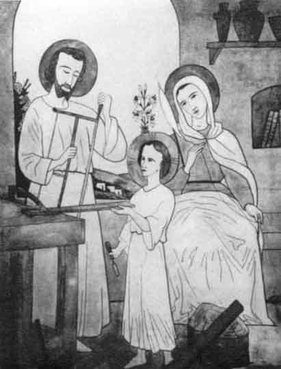 Sagrada familia en Nazaret. Dibujo de Carlos de Foucauld